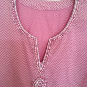 Pink white top with beading. Swim cover or tunic.